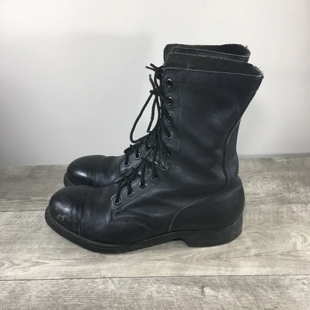 Vtg 90s Combat Men Work Steel Toe Punk Grunge Leather Motorcycle Biker Boots 9.5
